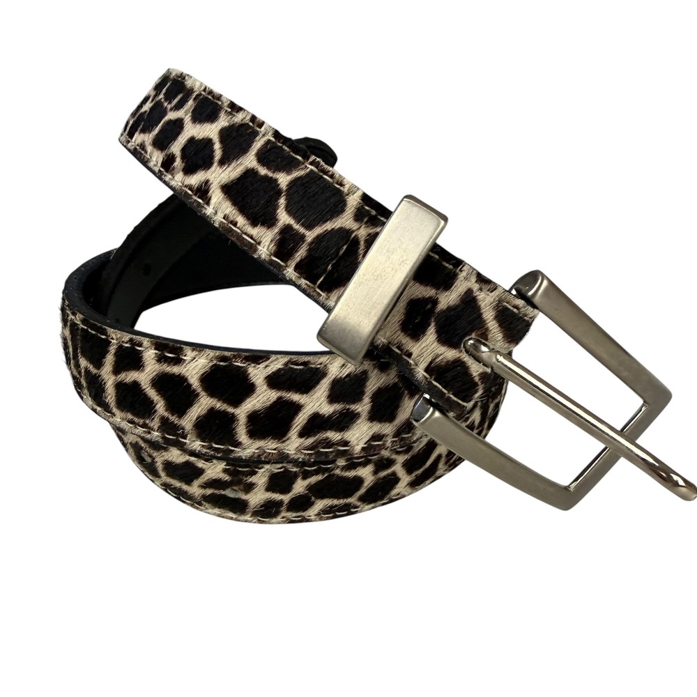 Elite Fresno California Giraffe Print Calf Hair Leather Belt Large Silver